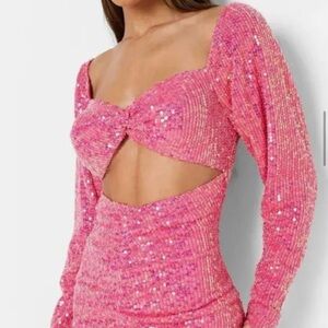 New Boohoo Pink Sequin Cutout Dress